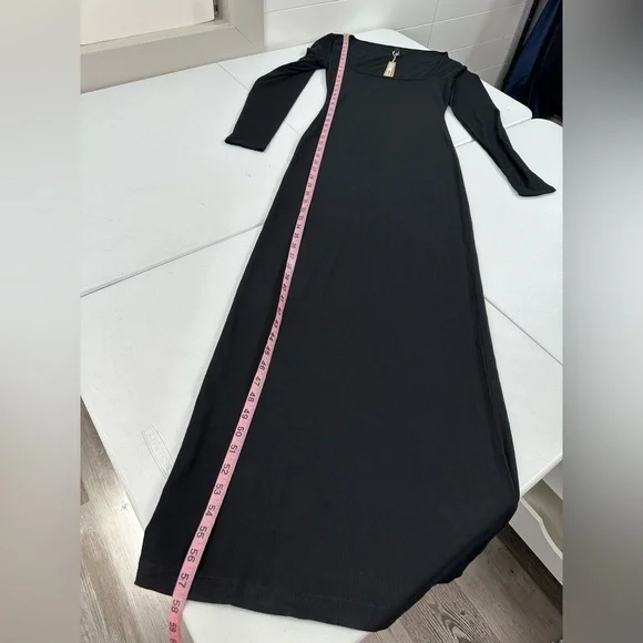 NWT Skims Soft Lounge Long Sleeve Dress Onyx Black Maxi Stretch Ribbed Bodycon L - Picture 8 of 10